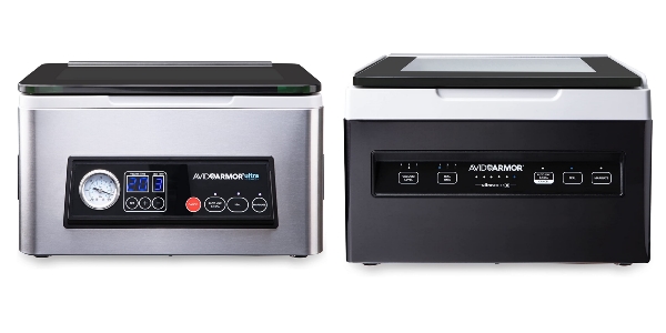 Side by side images of Avid Armor USV20 and Avid Armor USVX vacuum sealers.