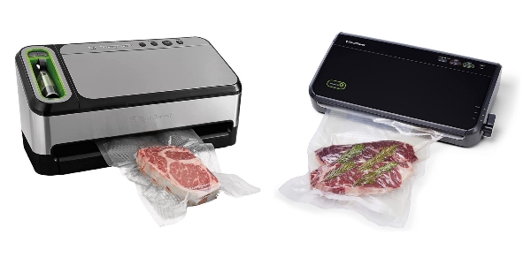 Side by side images of FoodSaver V4840 and FoodSaver FM2100 vacuum sealers.