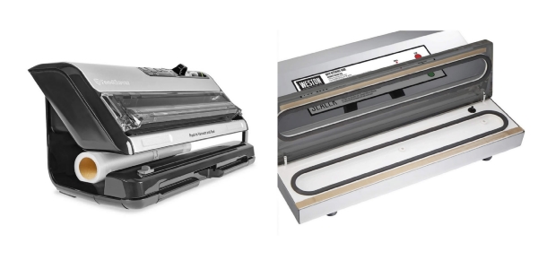 Side by side images of FoodSaver FM5200 and Weston Pro-2300 vacuum sealers.